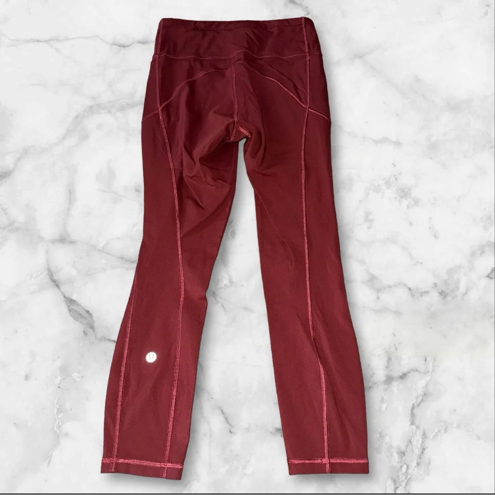 Lululemon Leggings 21 in Cropped Cassis Maroon Size 4 Womens Time‎ To Sweat - Picture 5 of 7